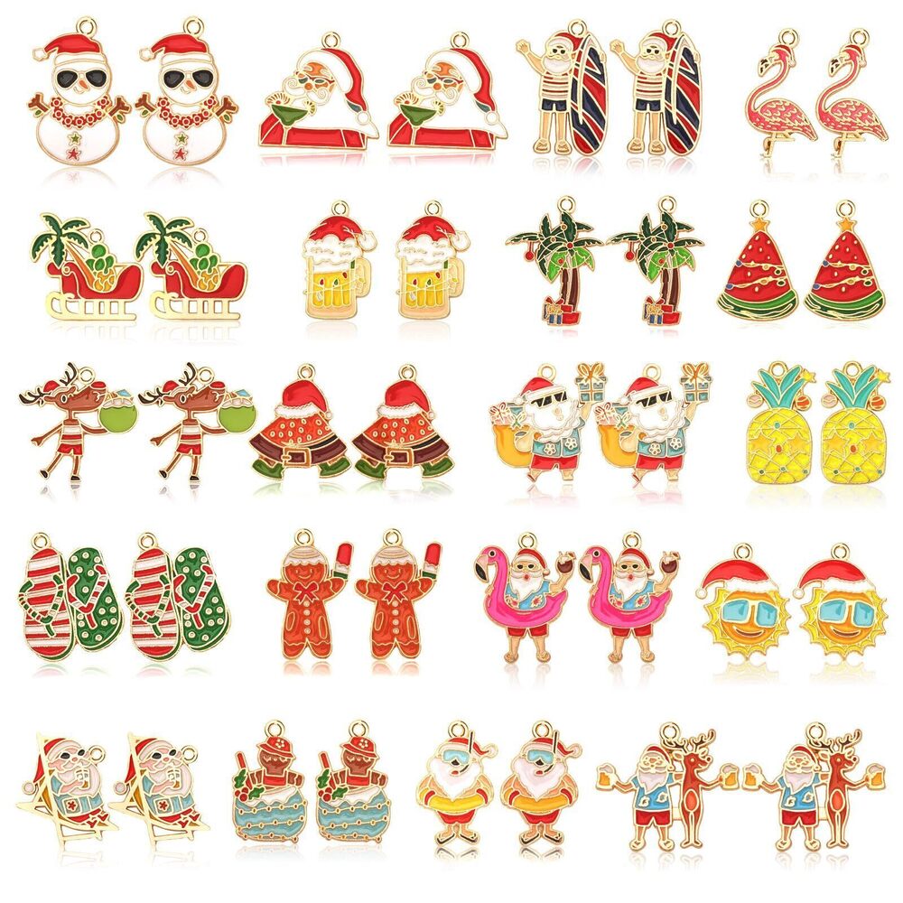 8165 40 Pcs/20 Pairs Christmas in July Charms, Summer Christmas Enamel